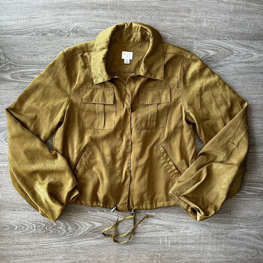 A New Day Cropped Golden Olive Silken Cinchable Jacket